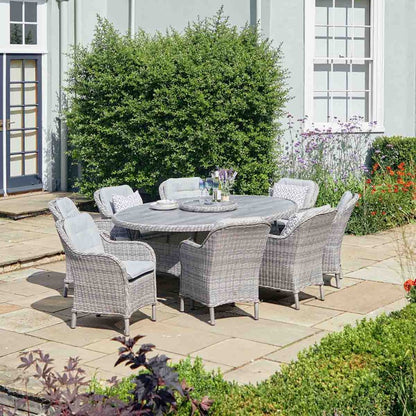 St Tropez Stone 8 Seat Dining Set with Lazy Susan and  3m Crank & Tilt Parasol Set 3