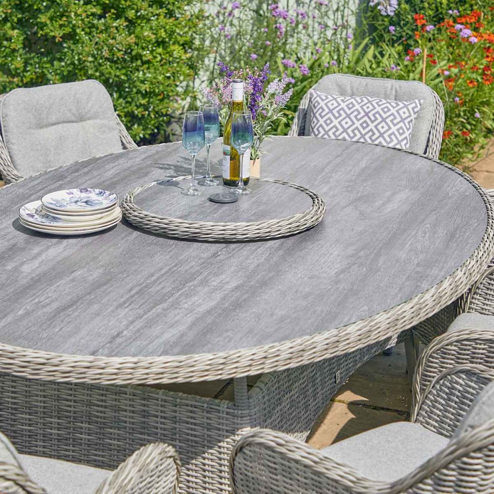 St Tropez Stone 8 Seat Dining Set with Lazy Susan and  3m Crank & Tilt Parasol Set 3