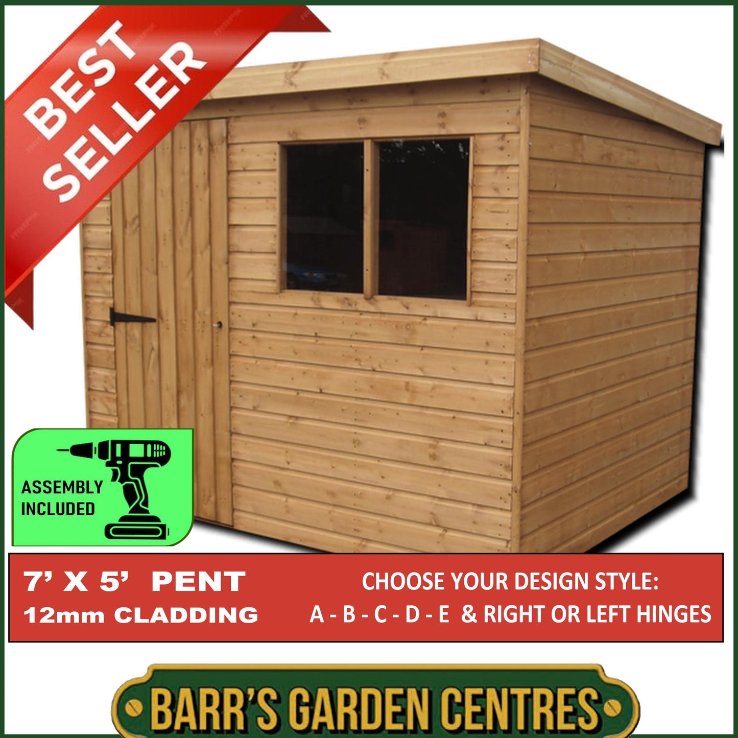 Standard Pent Shed 12mm Cladding - Delivered & Professionally Assembled (Includes Bearers)