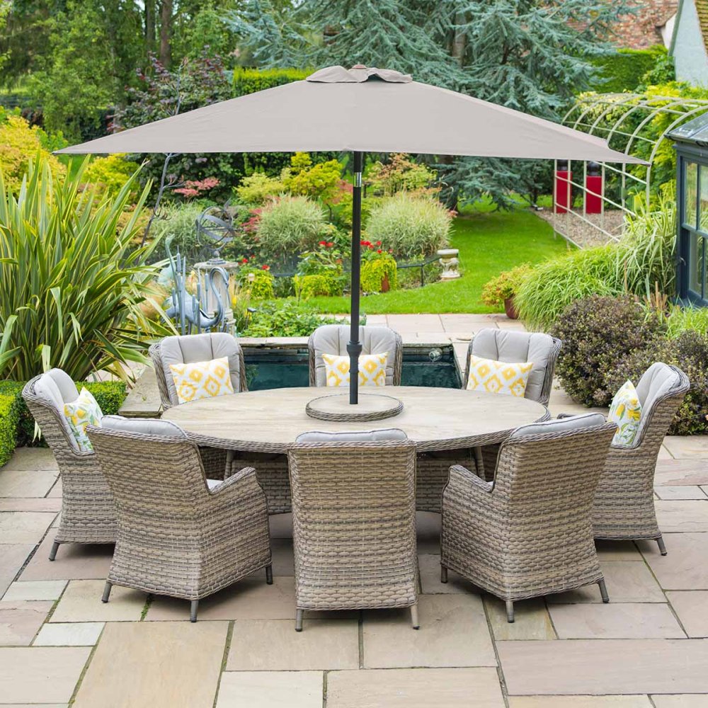 Florence 8 Seat Oval Dining Set with Lazy Susan 3m Deluxe Crank and Tilt Parasol  -Set 4