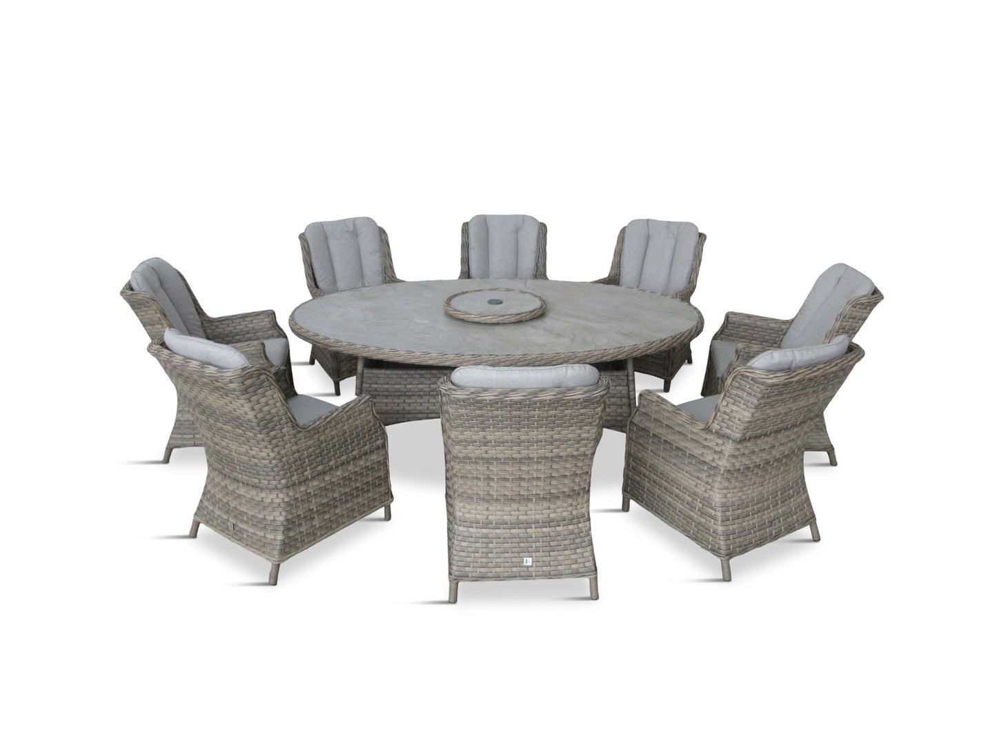 Florence 8 Seat Oval Dining Set with Lazy Susan 3m Deluxe Crank and Tilt Parasol  -Set 4