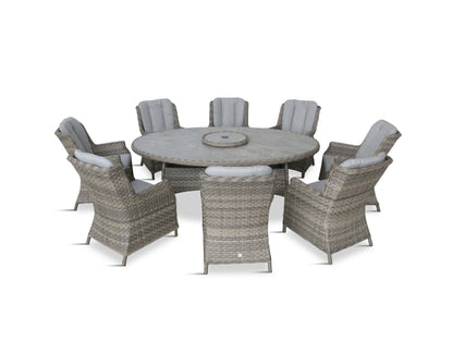 Florence 8 Seat Oval Dining Set with Lazy Susan 3m Deluxe Crank and Tilt Parasol  -Set 4