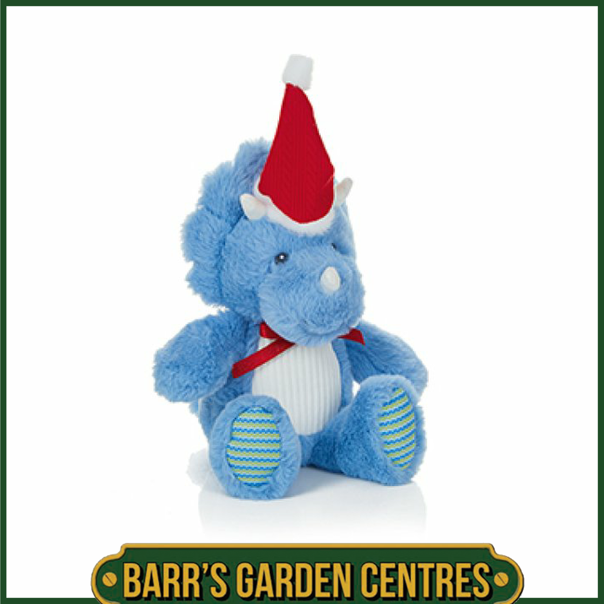23cm Blue Dinosaur with Santa Hat Plush