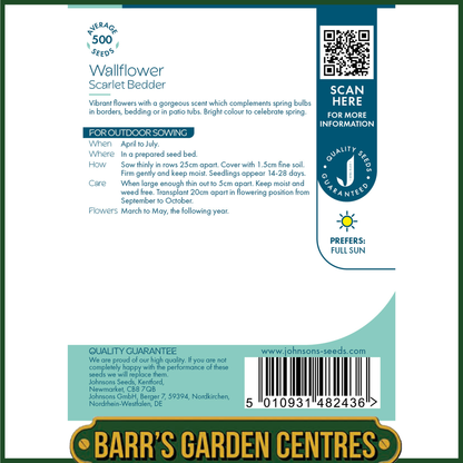 Johnsons - Wallflower Scarlet Bedder - 500 Seeds