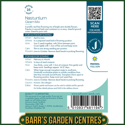 Johnsons - Nasturtium Gleam Mix - 25 Seeds