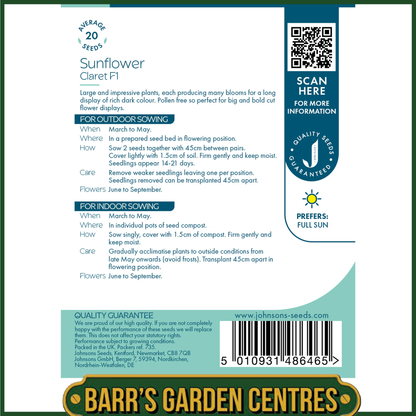 Johnsons - Sunflower Claret F1 - 20 Seeds