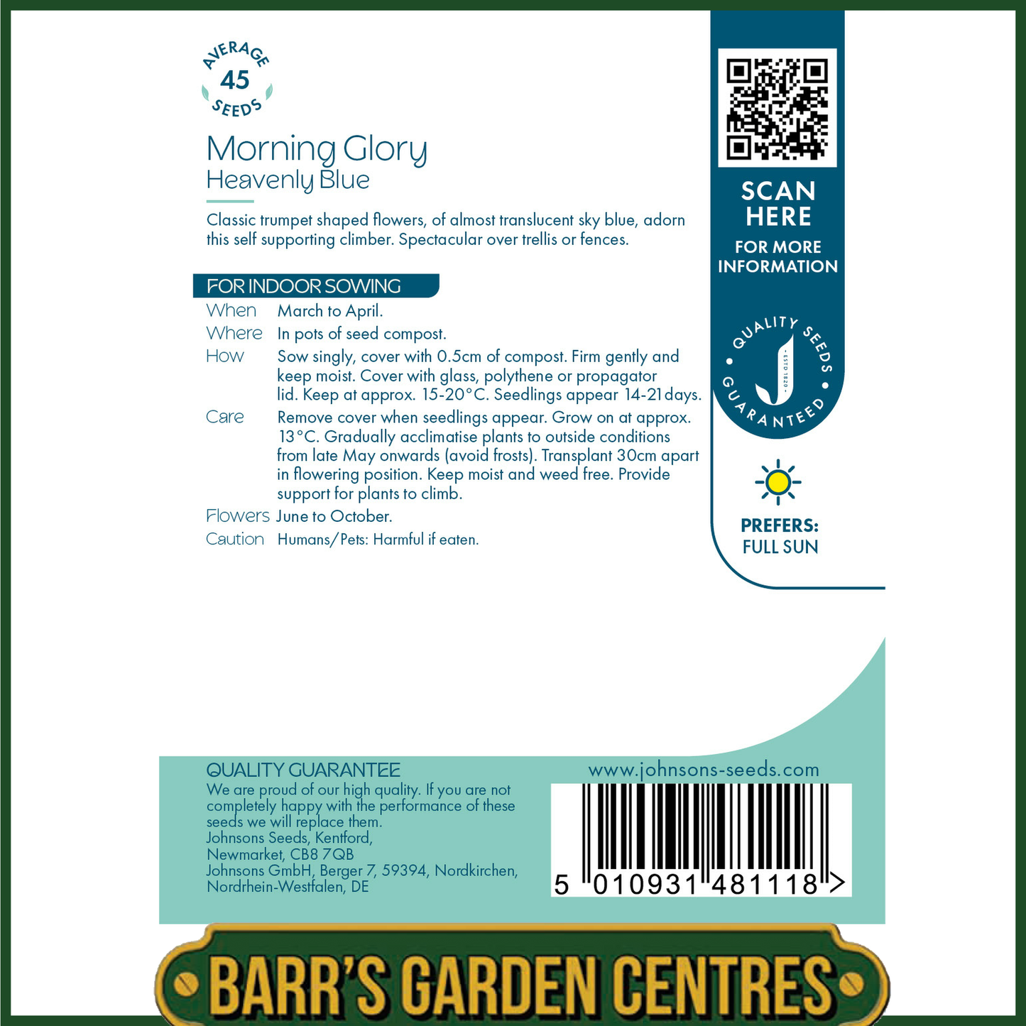 Johnsons - Morning Glory Heavenly Blue - 45 Seeds