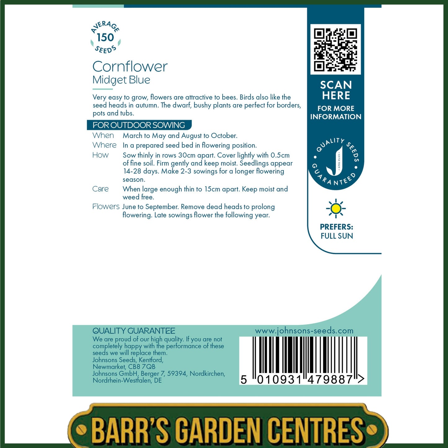 Johnsons - Cornflower Midget Blue - 150 Seeds