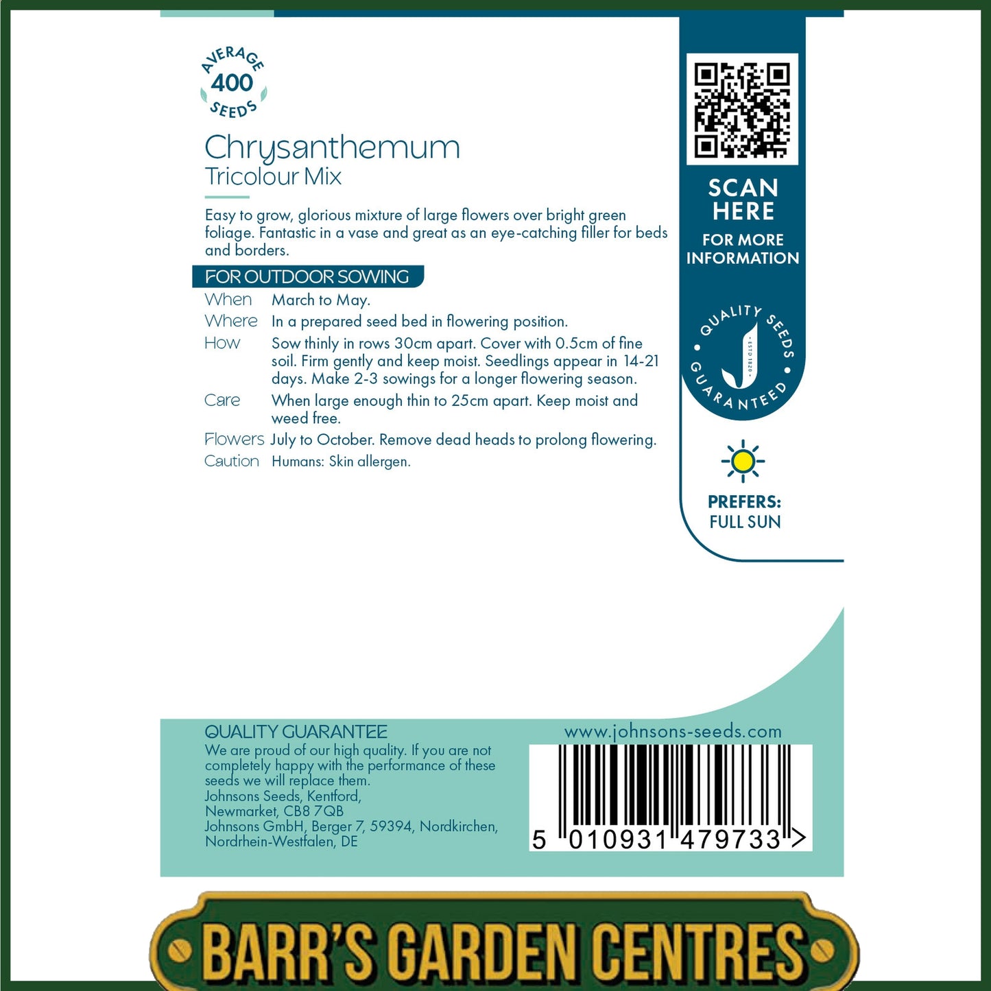 Johnsons - Chrysanthemum Tricolour Mix - 400 Seeds