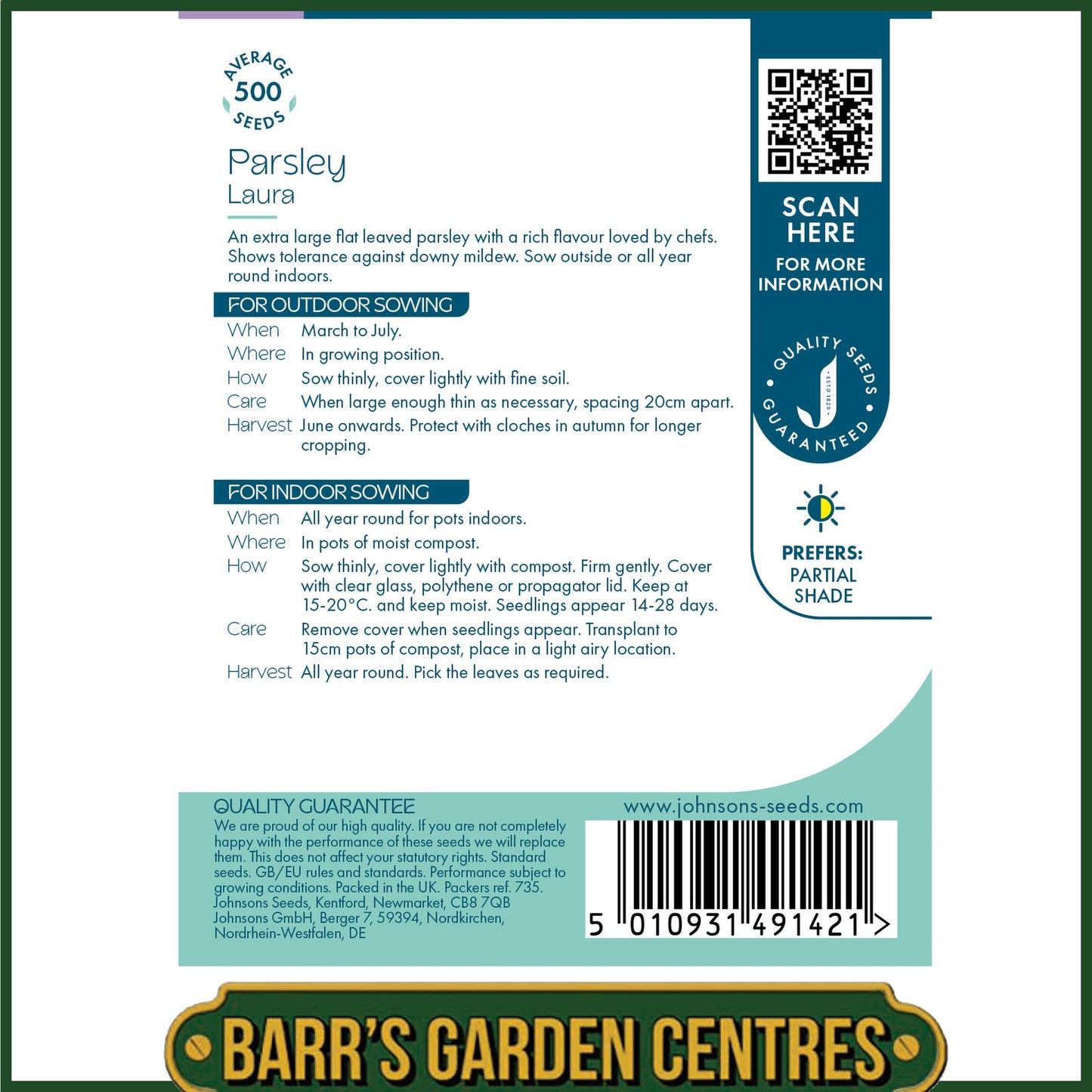 Johnsons - Herb - Parsley Laura - 500 Seeds
