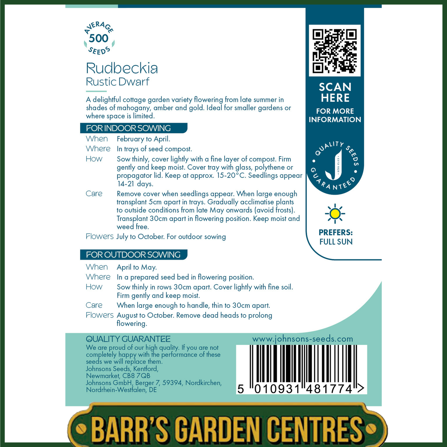 Johnsons - Rudbeckia Rustic Dwarf - 500 Seeds
