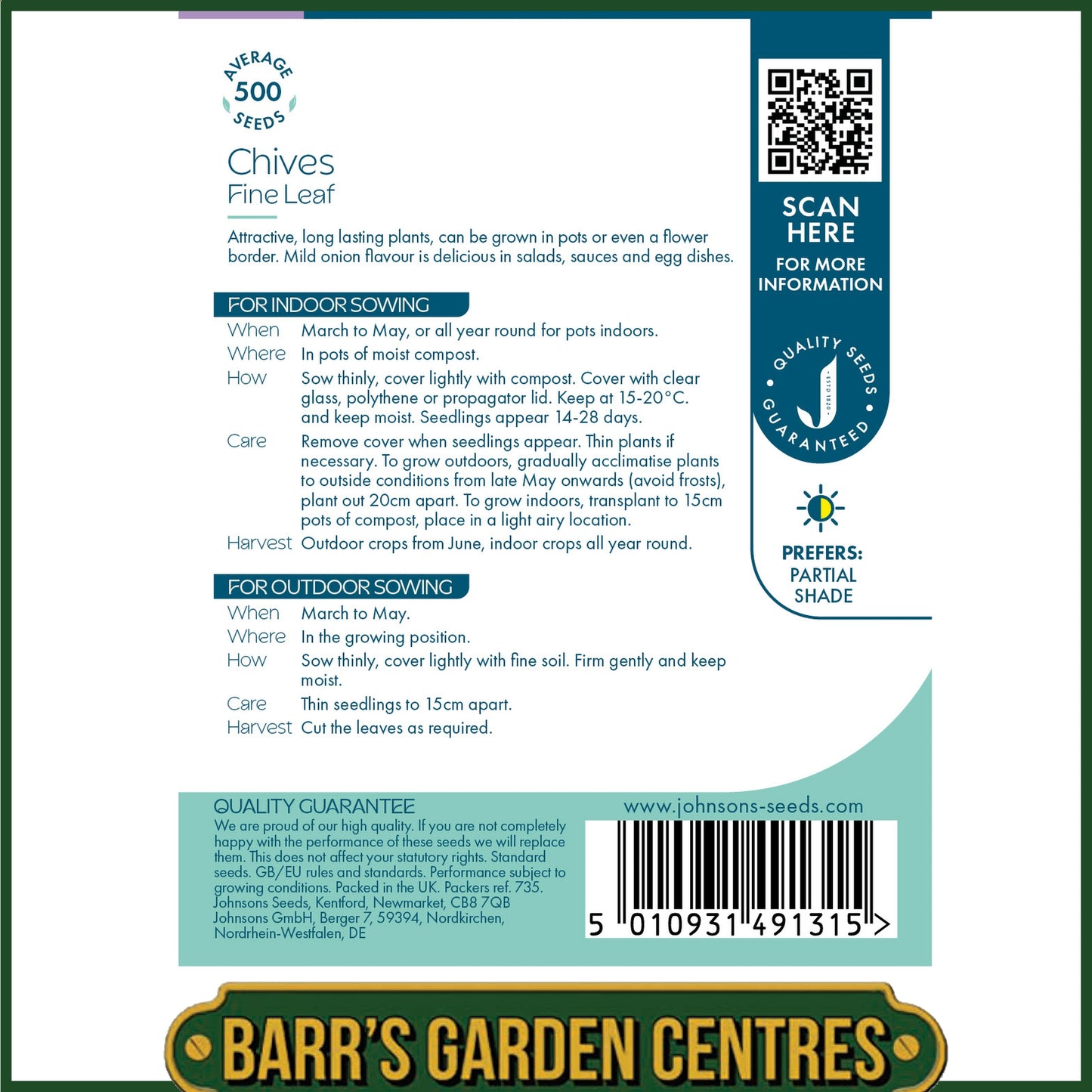 Johnsons - Herb - Chives Fine Leaf - 500 Seeds