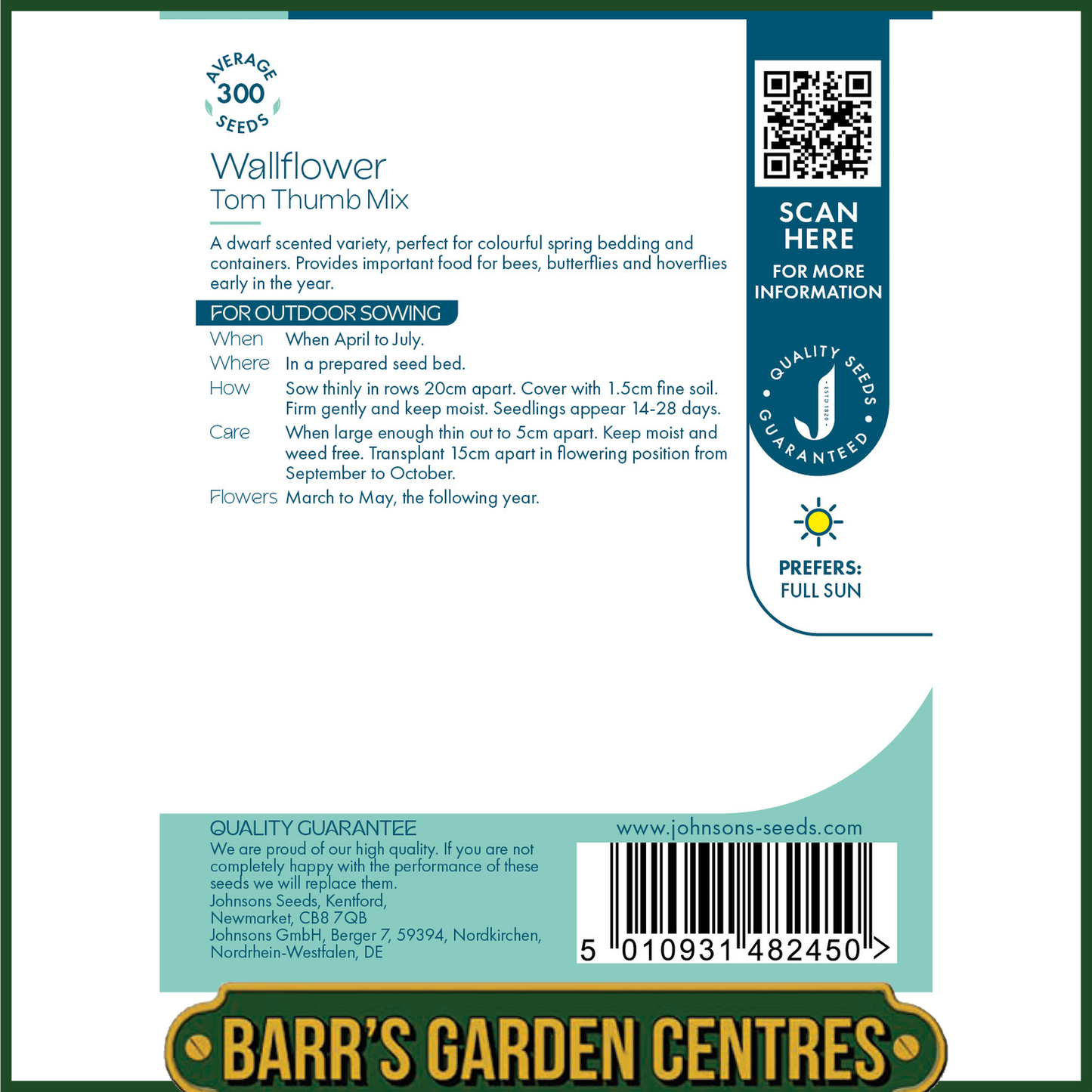 Johnsons - Wallflower Tom Thumb Mix - 300 Seeds