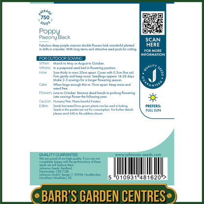 Johnsons - Poppy Paeony Black - 750 Seeds