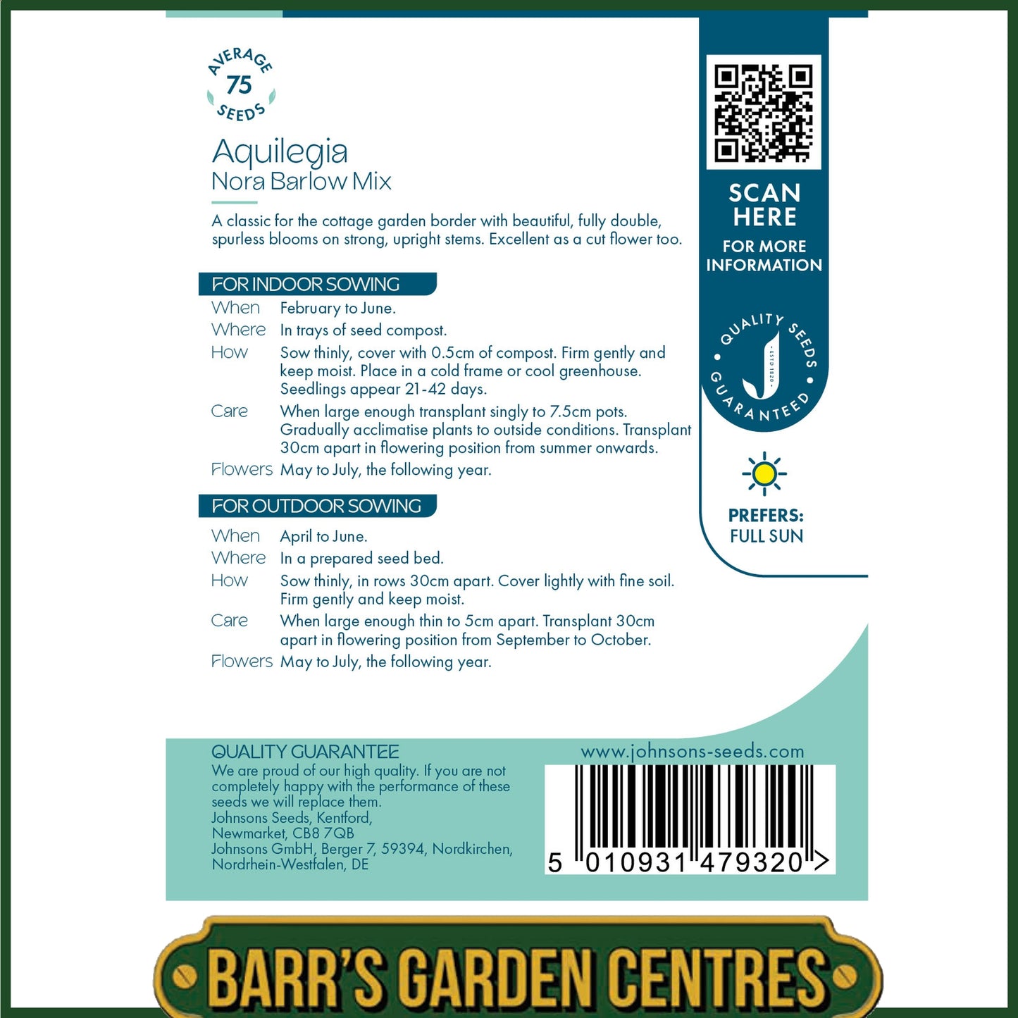 Johnsons - Aquilegia Nora Barlow Mix - 75 Seeds