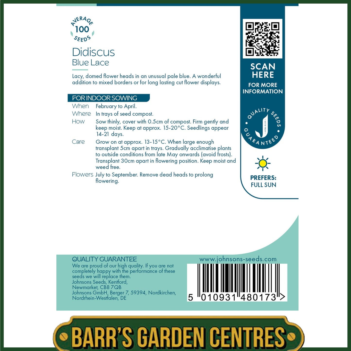 Johnsons - Didiscus Blue Lace - 100 Seeds