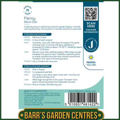 Johnsons - Pansy Black Star - 75 Seeds