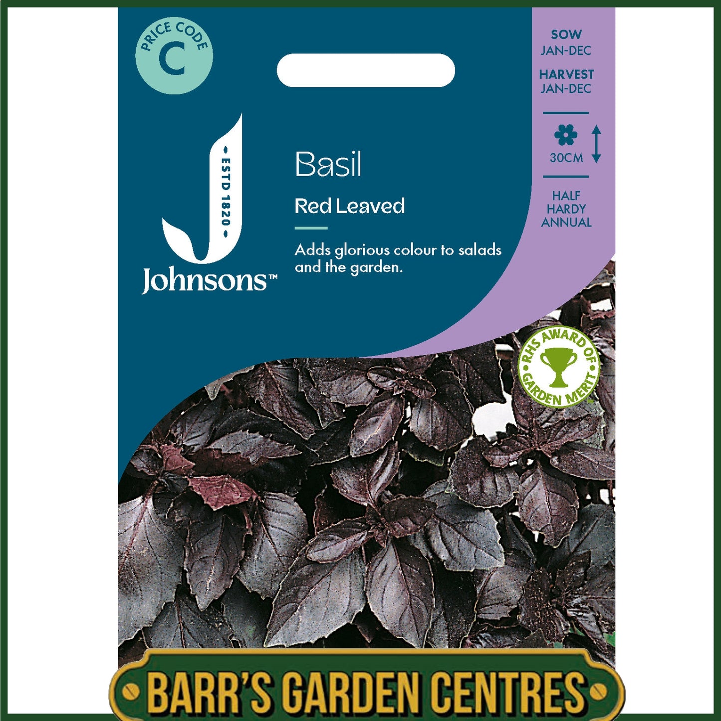 Johnsons - Herb - Basil Red Leaved - 300 Seeds