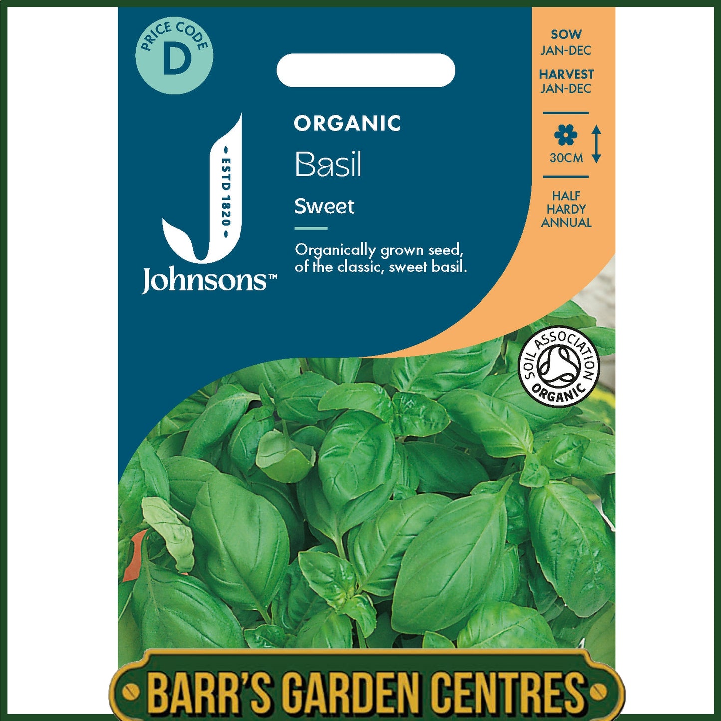 Johnsons - Organic Herb - Basil Sweet - 300 Seeds