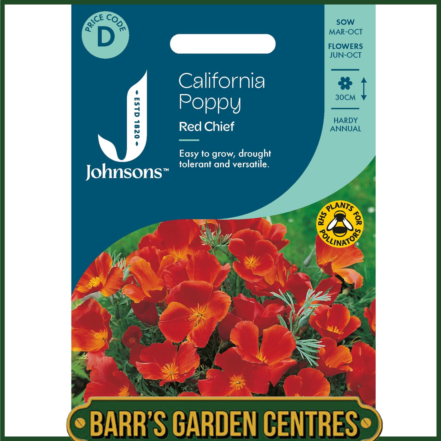 Johnsons - California Poppy Red Chief - 300 Seeds