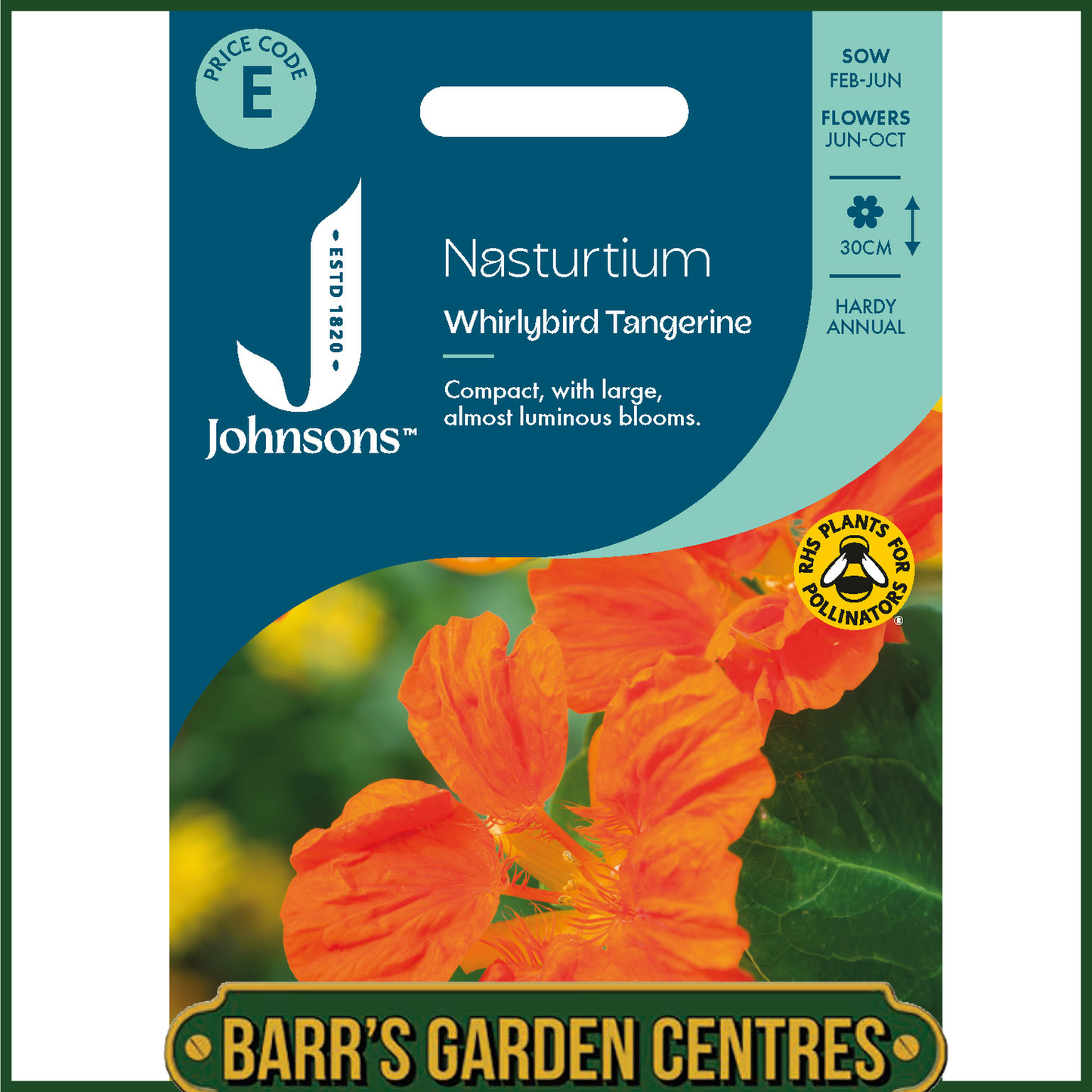 Johnsons - Nasturtium Whirlybird Tangerine - 25 Seeds