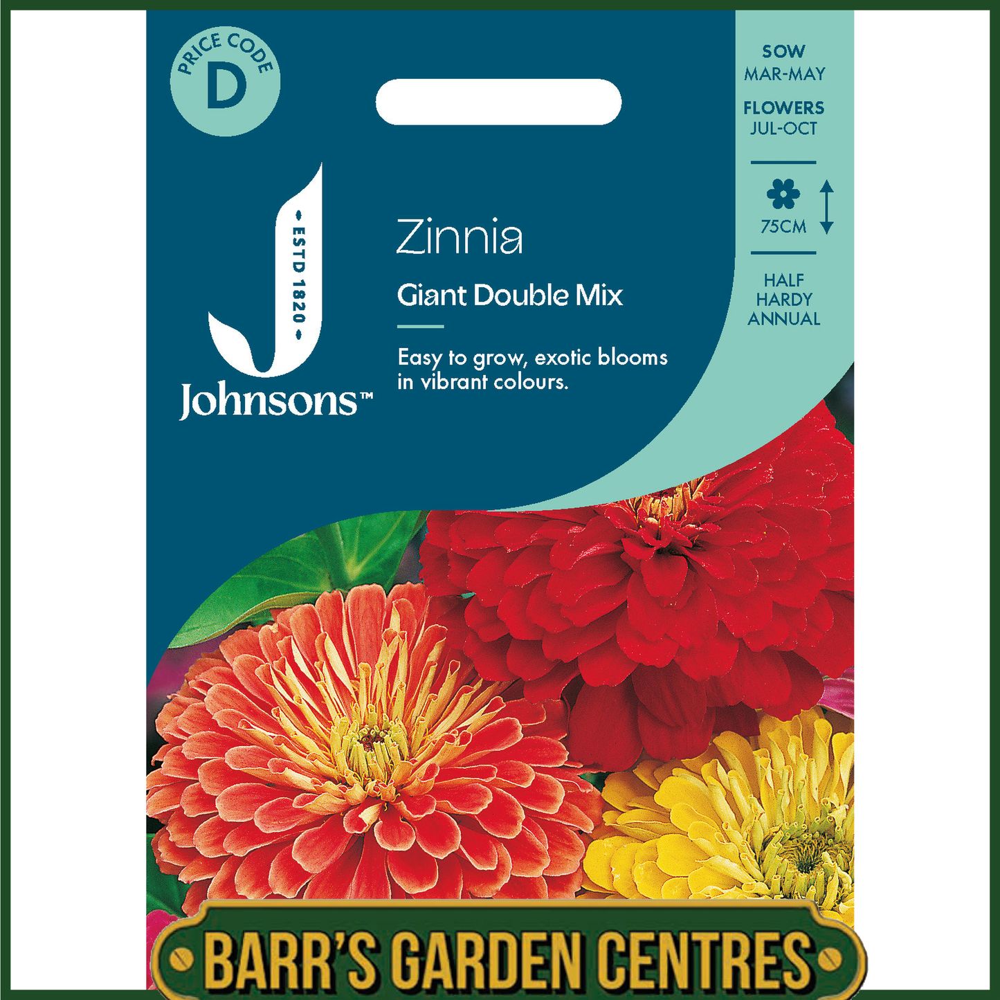 Johnsons - Zinnia Giant Double Mix - 150 Seeds