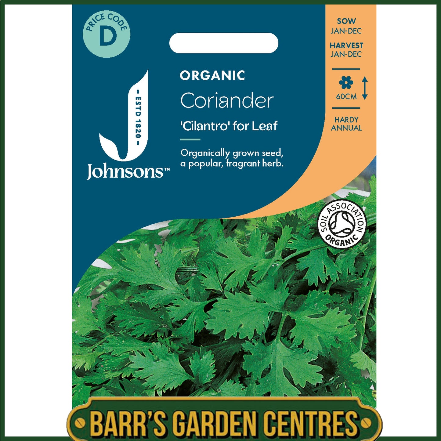 Johnsons - Organic Herb - Coriander Cilantro for Leaf - 100 Seeds