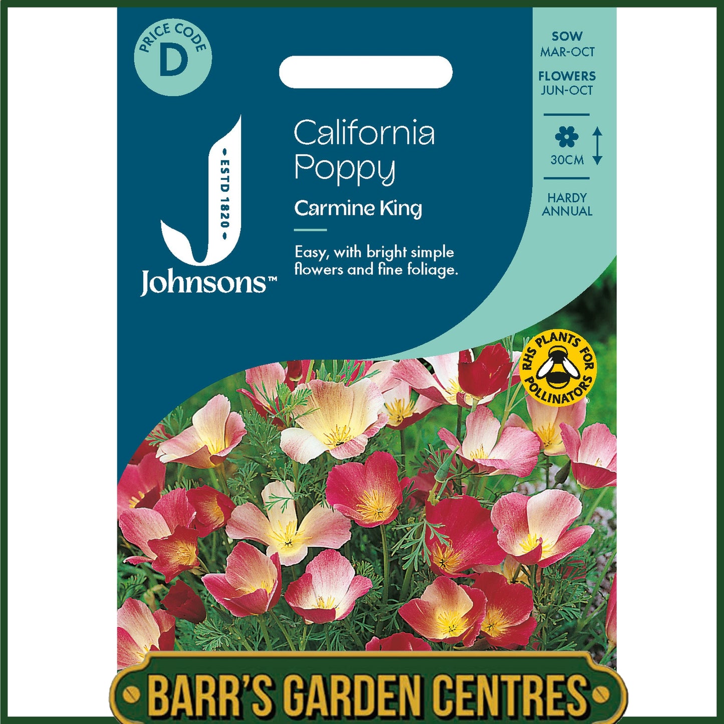 Johnsons - California Poppy Carmine King - 300 Seeds