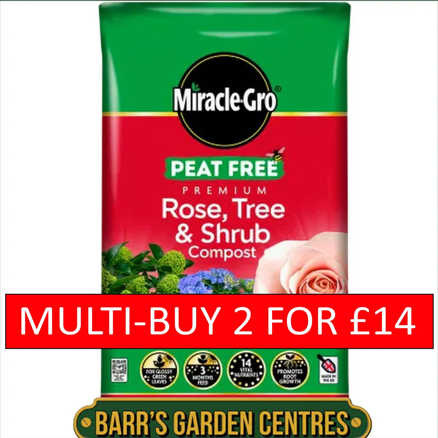 Miracle-Gro® Peat Free Premium Rose, Tree & Shrub 40 Litre Compost