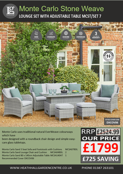 Monte Carlo Stone Lounge Set with Adjustable Table Set 7