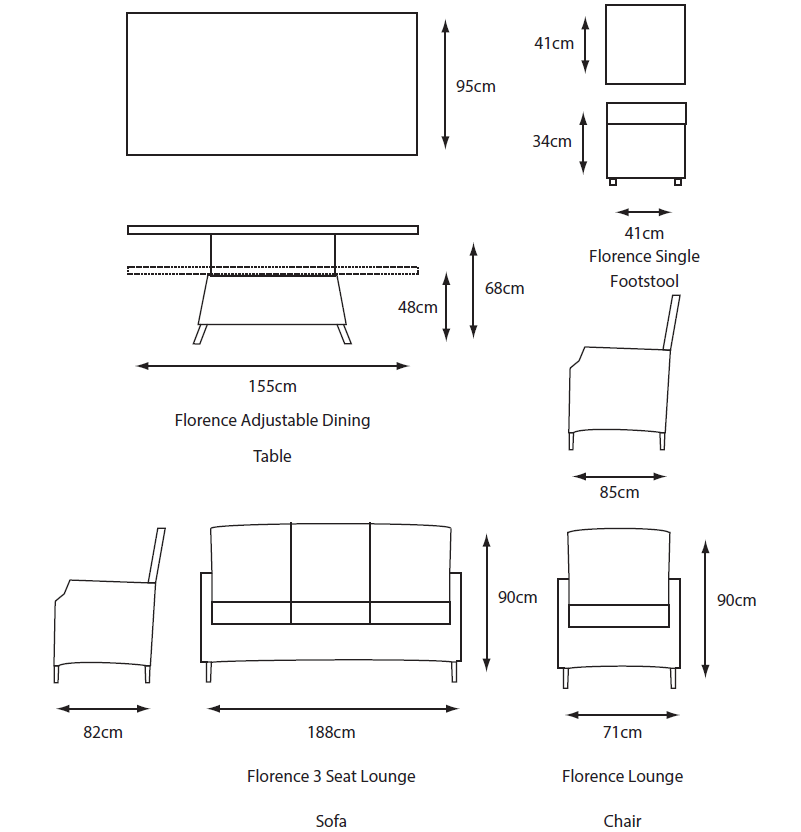 Florence Lounge Dining Set With Adjustable Table (Flrc-Set 6)