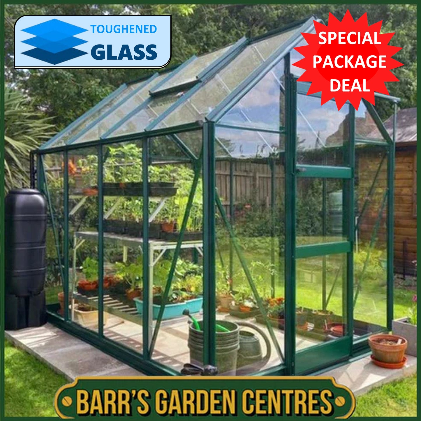 SPECIAL PACKAGE DEAL - WITH 4mm TOUGHENED GLASS - HIGH EAVE 6'3" WIDE ELITE GREENHOUSE