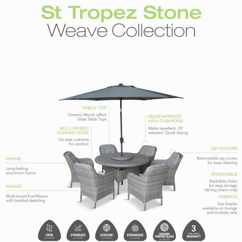 St Tropez Stone 4 Seat Dining Set with 2.5m Parasol Set 2