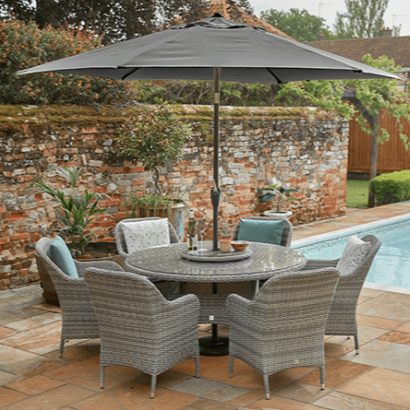 Monte Carlo Stone 6 Seat Dining Set with Lazy Susan and 3m Parasol Set 3