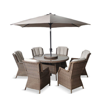 Montpellier 6 Seater Dining Set with 3m Parsol & Lazy Susan