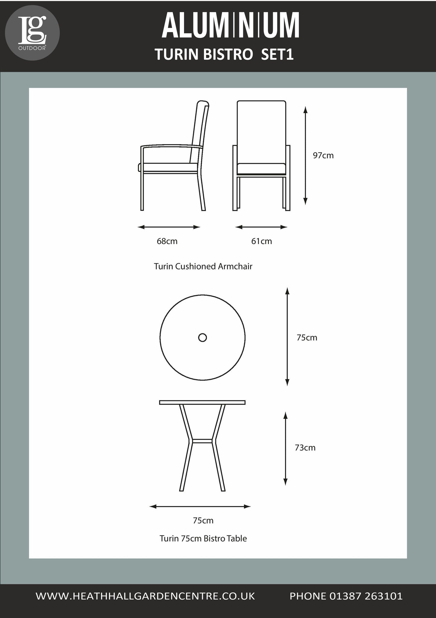 Turin Aluminium Bistro Set