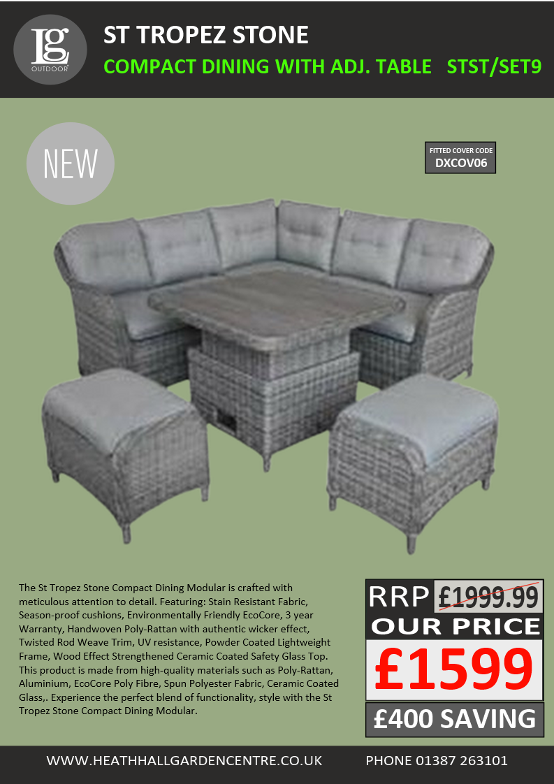 St Tropez Stone Compact Dining Set With Adjustable Table Set 9