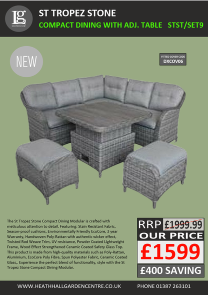 St Tropez Stone Compact Dining Set With Adjustable Table Set 9