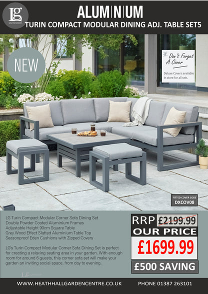 Turin Aluminium Compact Modular Dining set with adj. Table