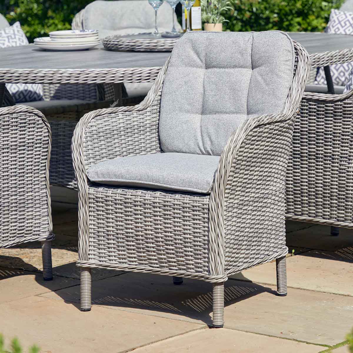 St Tropez Stone 8 Seat Dining Set with Lazy Susan and  3m Crank & Tilt Parasol Set 3