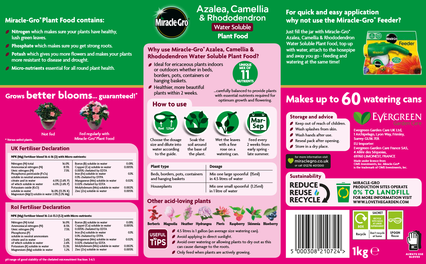 Miracle-Gro® Azalea, Camellia & Rhododendron Soluble Plant Food 1kg