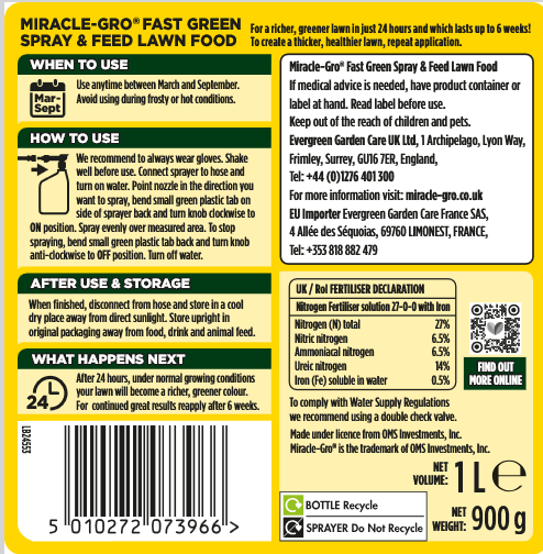 Miracle-Gro® Fast Green Lawn Food Spray & Feed 1 litre