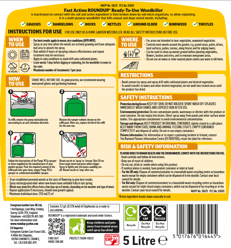 Roundup® Fast Action Ready to Use Weedkiller Pump ‘n Go 5 litres refill