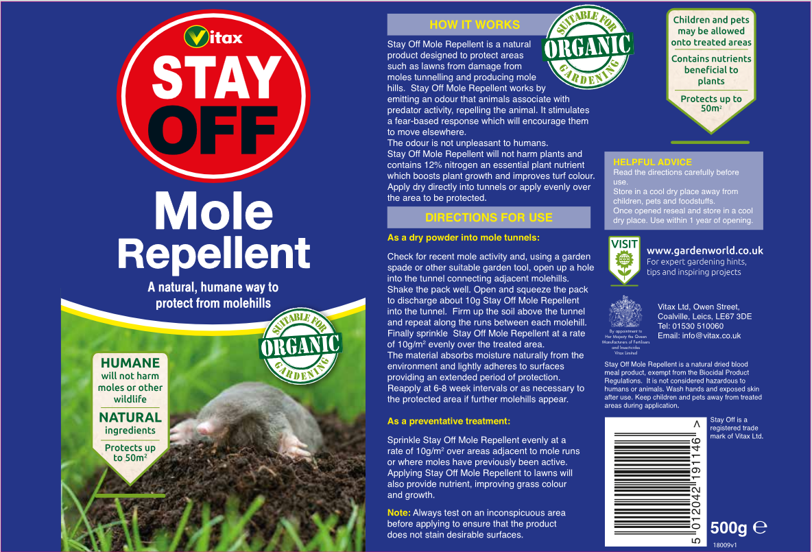 Vitax Stay Off Mole Repellent 500g