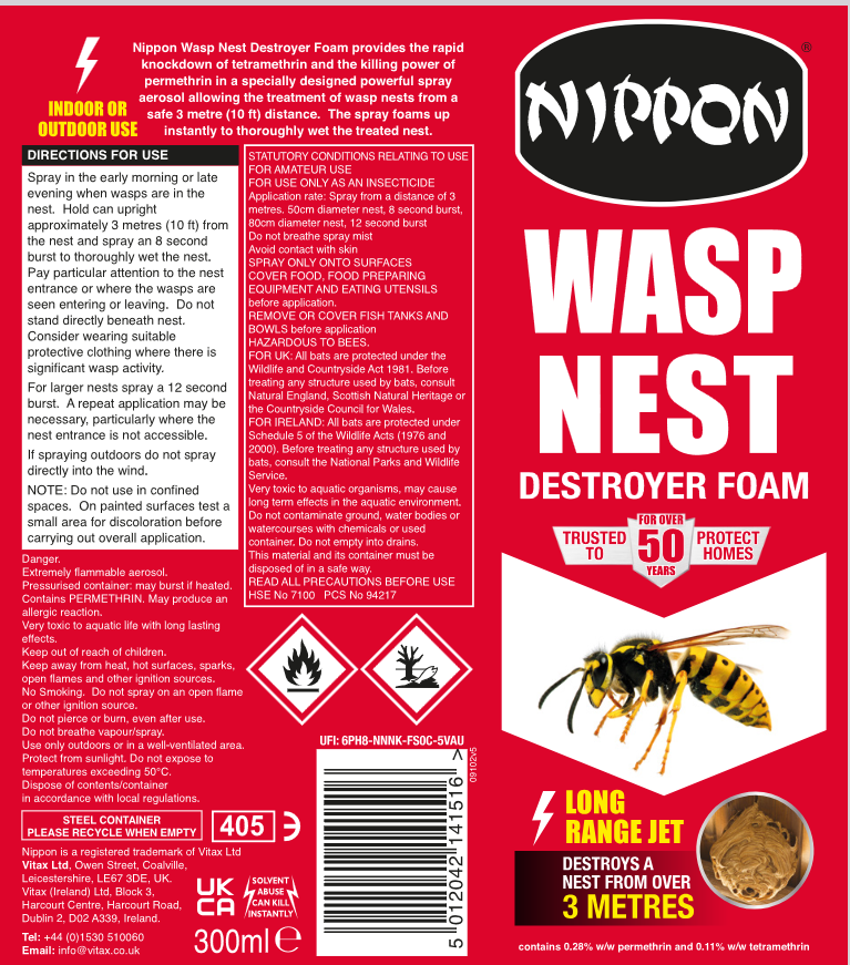 Vitax Nippon Wasp Nest Destroyer Foam 300ml