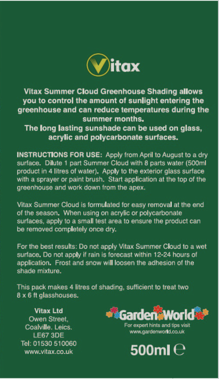 Vitax Summer Cloud Greenhouse Shading 500ml