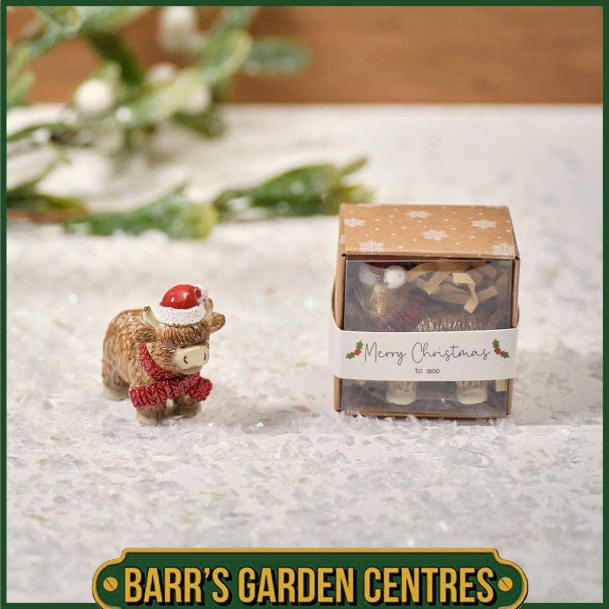 Christmas Tiny World Resin Highland Cow Keepsake Ornament With Box
