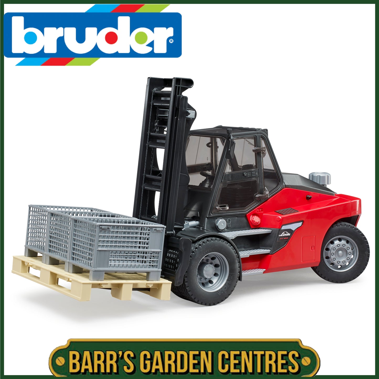 BRUDER Linde HT160D Stacker With Pallet And 3 Pallet Cages