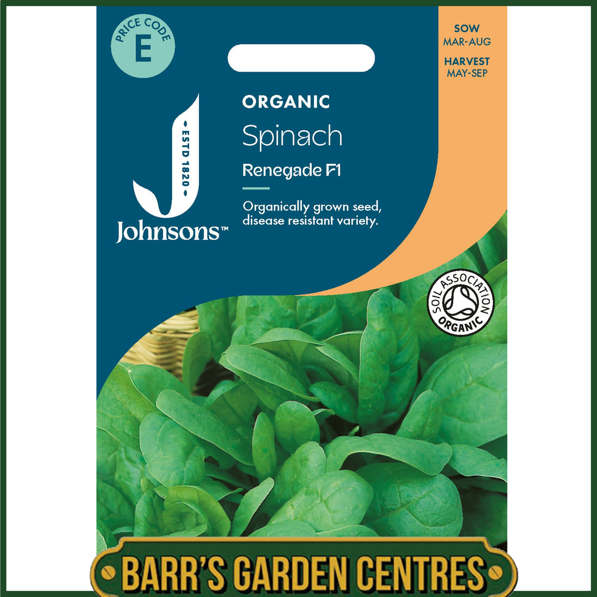 Johnsons - Organic Vegetable - Spinach Renegade F1 - 250 Seeds