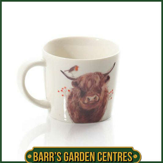 Frosted Highland Cow with Robin Stoneware Mug